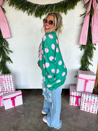 PREORDER- PEACE & POLKA DOT MOCK NECK PULLOVER