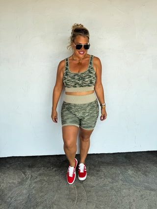 PREORDER- CAMO BRA & BIKER SHORT SET