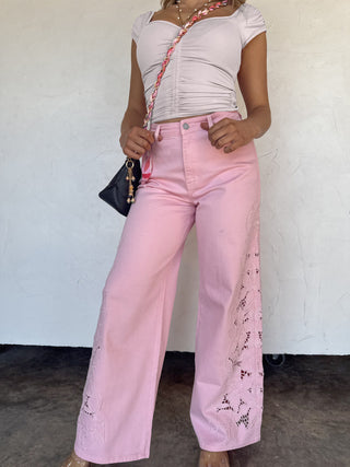 PREORDER- SUMMER FLORAL CHARM WIDE LEG JEAN