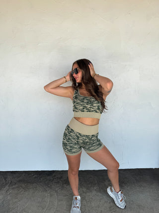 PREORDER- CAMO BRA & BIKER SHORT SET