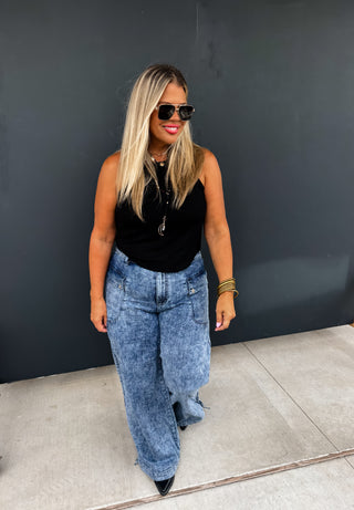 PREORDER- CHARLIE CINCH HEM WIDE LEG JEANS