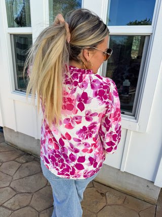 ABIGAIL FLORAL BUBBLE SLEEVE TOP