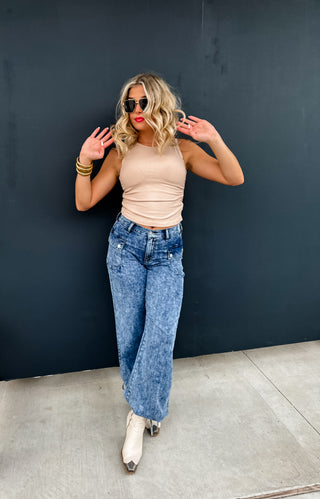 CHARLIE CINCH HEM WIDE LEG JEANS