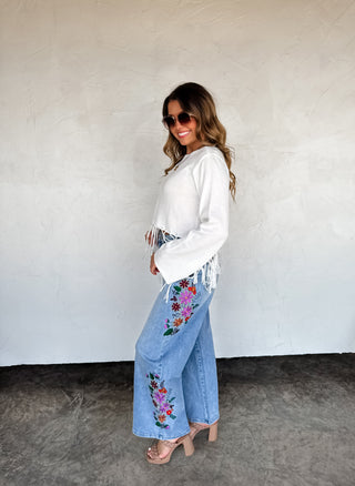 PREORDER- 2nd CUT- EVIE FLORAL EMBROIDERED JEANS