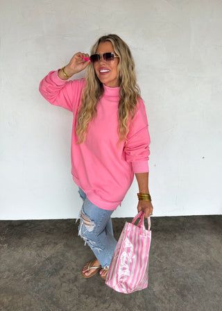 SPRING MOCK NECK POCKET PULLOVER