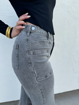 PREORDER- GREY CLOVER FRONT POCKET JEANS