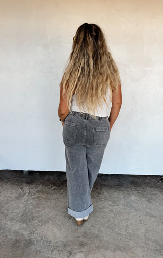 PREORDER - GREY CLOVER FRONT POCKET JEANS