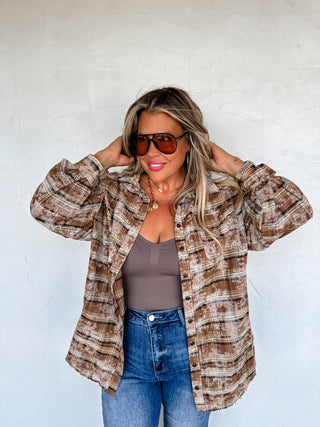 PREORDER- JUNIPER BLEACHED PLAID TOP