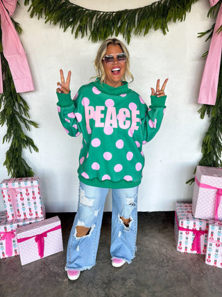PREORDER- PEACE & POLKA DOT MOCK NECK PULLOVER