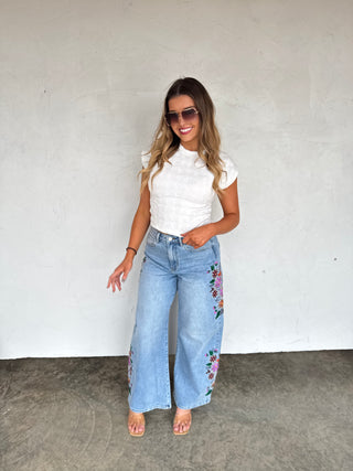 PREORDER- 2nd CUT- EVIE FLORAL EMBROIDERED JEANS
