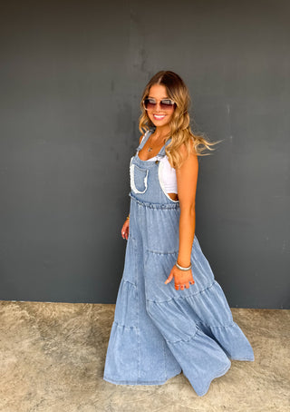 PREORDER-  BOHO & LACE DENIM OVERALLS