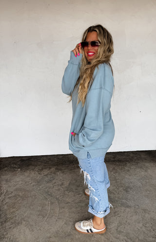 SPRING MOCK NECK POCKET PULLOVER