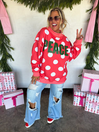 PREORDER- PEACE & POLKA DOT MOCK NECK PULLOVER