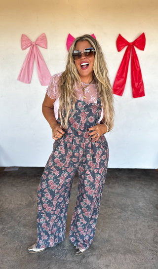 PREORDER- CASSIDY FLORAL DENIM OVERALLS