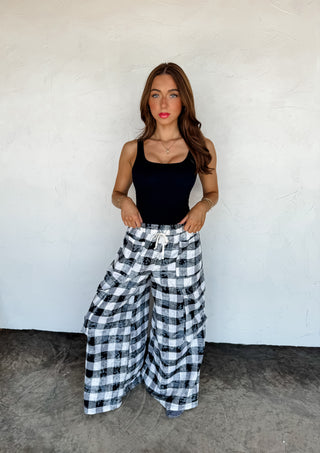 PREORDER- PLAID BEHAVIOR WIDE LEG PANTS
