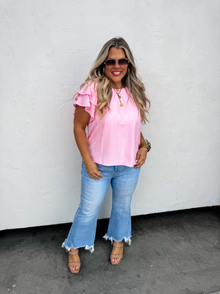 GARDEN STROLL FLUTTER SLEEVE TOP