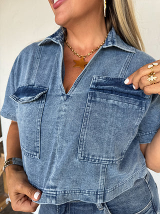 PREORDER- ANDI DENIM POCKET TOP