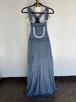 PREORDER-  BOHO & LACE DENIM OVERALLS