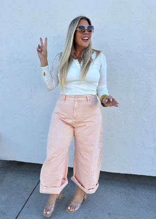 PEACH WASH BARREL JEANS