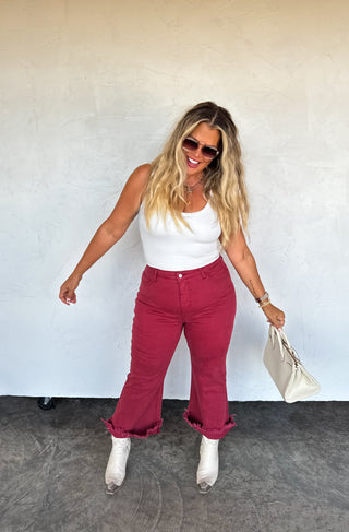 PREORDER- BURGUNDY URBAN NON DISTRSSED CROP JEAN