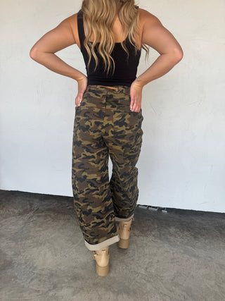 PREORDER- BROGAN CAMO BARREL JEANS