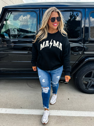 SPOOKY AND MAMA SHERPA LETTER SWEATSHIRT