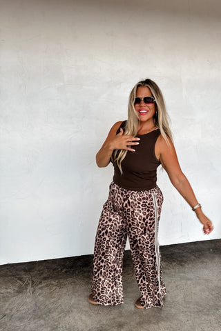 PREORDER- HADDIE SILKY CHEETAH WIDE LEG PANTS