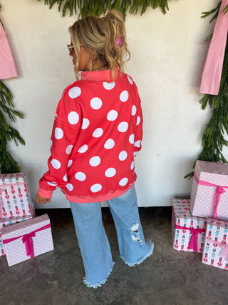 PREORDER- PEACE & POLKA DOT MOCK NECK PULLOVER