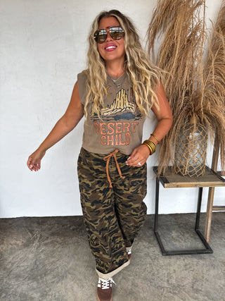 PREORDER- BROGAN CAMO BARREL JEANS