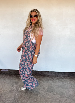 PREORDER- CASSIDY FLORAL DENIM OVERALLS
