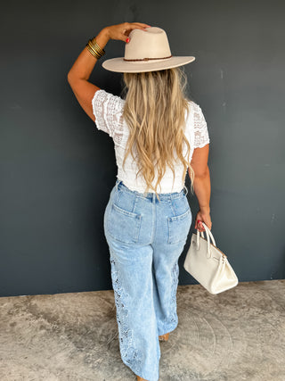 PREORDER- 2ND CUT- FLORAL CHARM WIDE LEG JEAN