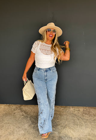 PREORDER- 2ND CUT- FLORAL CHARM WIDE LEG JEAN