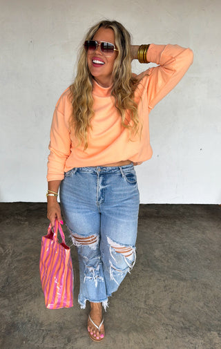 SPRING MOCK NECK POCKET PULLOVER