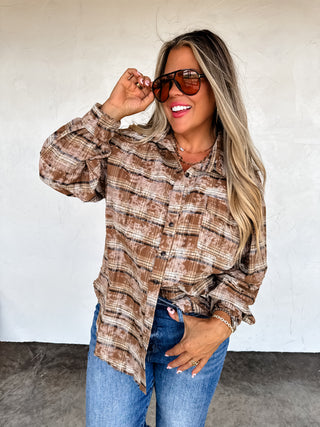 PREORDER- JUNIPER BLEACHED PLAID TOP