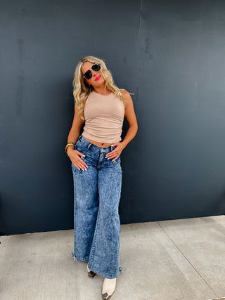 PREORDER- CHARLIE CINCH HEM WIDE LEG JEANS