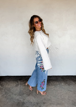 PREORDER- 2nd CUT- EVIE FLORAL EMBROIDERED JEANS