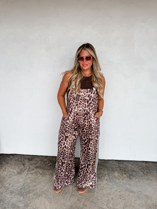 PREORDER- KARLI SILKY CHEETAH OVERALLS
